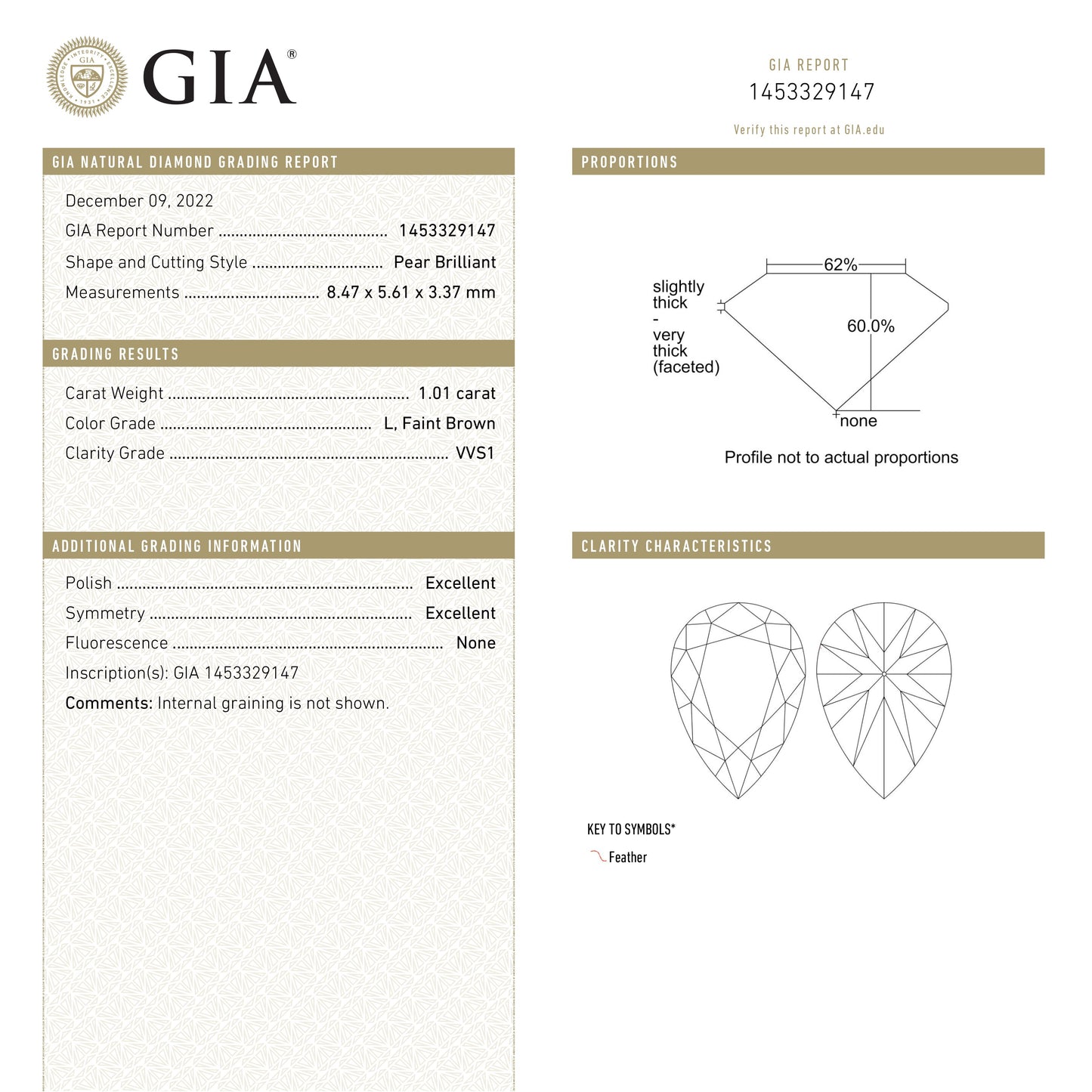1.01ct 8.47x5.61x3.37mm GIA VVS1 L Pear Brilliant π¨π¦ 25007-01
