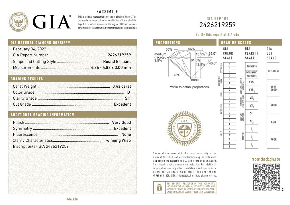 0.43ct 4.86x4.85x2.98mm GIA SI1 D Round Brilliant π¨π¦ 21402-01