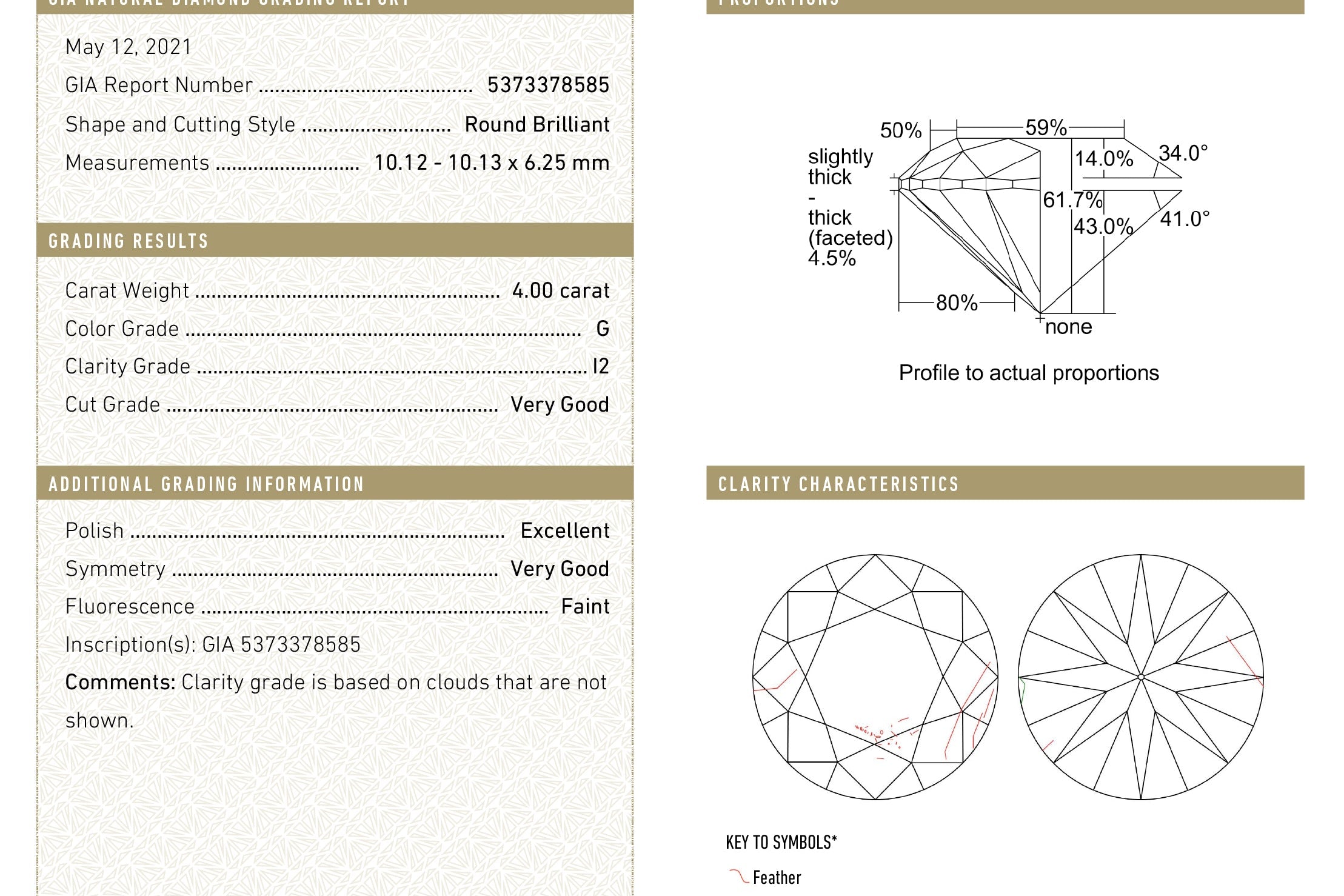 4.00ct 10.13x10.12x6.25mm GIA I2 Fancy White Round Brilliant 19263-01 - Misfit Diamonds