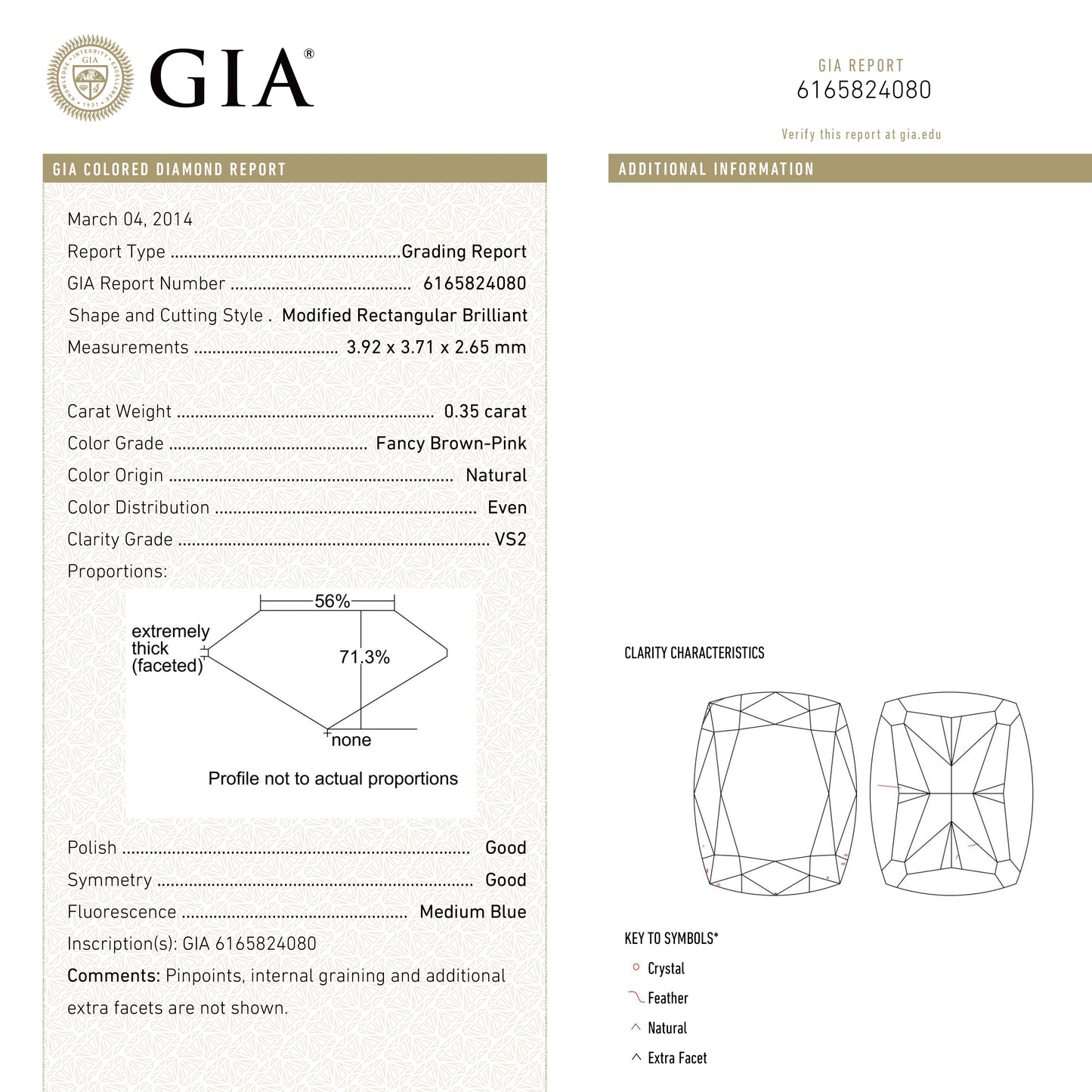 0.35ct 3.92x3.71x2.65mm GIA VS2 Fancy Brown-Pink Cushion Brilliant π¦πΊ 24124-01